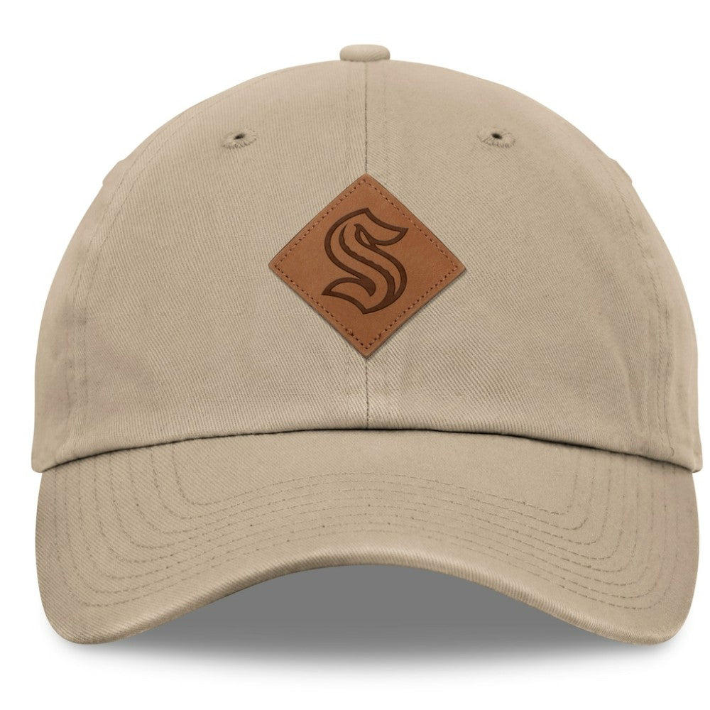 Seattle Kraken Fanatics Elements Unstructured Patch Leather Strapback Hat - Khaki | US 200496230