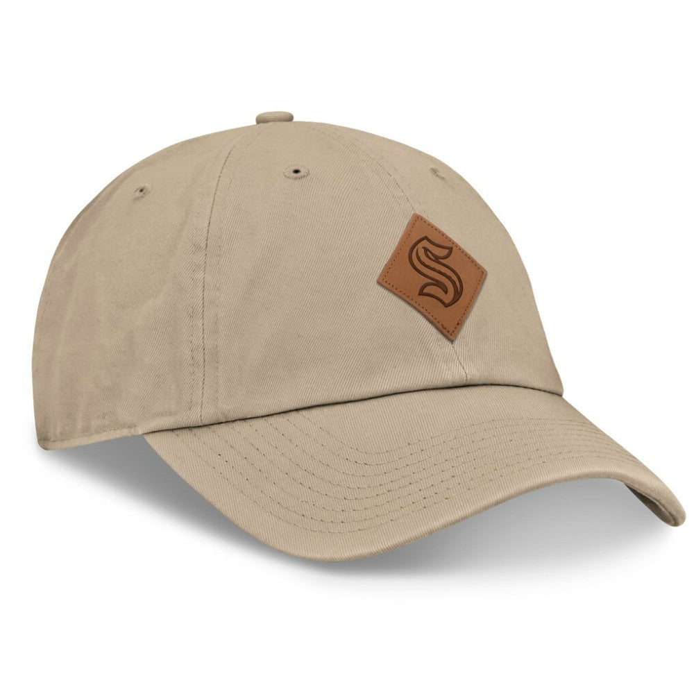 Seattle Kraken Fanatics Elements Unstructured Patch Leather Strapback Hat - Khaki | US 200496230