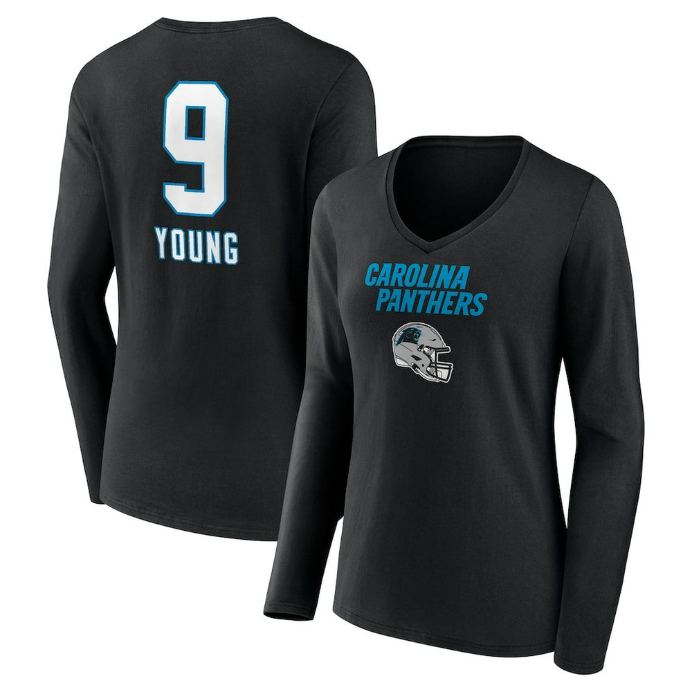 Bryce Young Carolina Panthers Women's Team Wordmark Name & Number Long Sleeve V-Neck T-Shirt - Black T-shirts