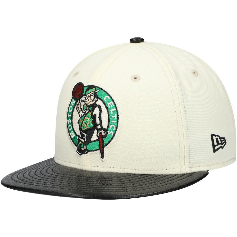 Boston Celtics Faux Leather Visor Two-Tone 59FIFTY Fitted Hat White/Black - New Era