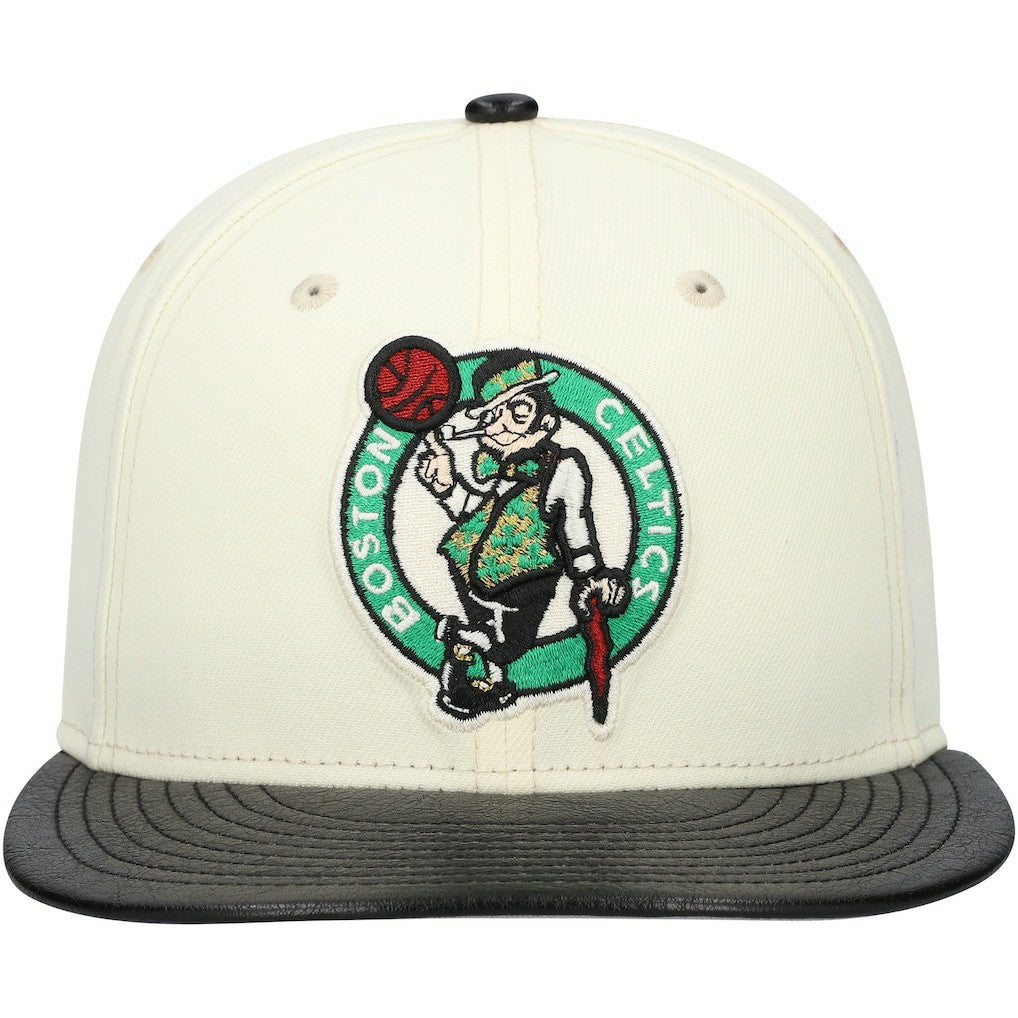 Boston Celtics Faux Leather Visor Two-Tone 59FIFTY Fitted Hat White/Black - New Era