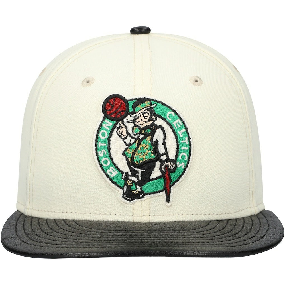 Boston Celtics Faux Leather Visor Two-Tone 59FIFTY Fitted Hat White/Black - New Era