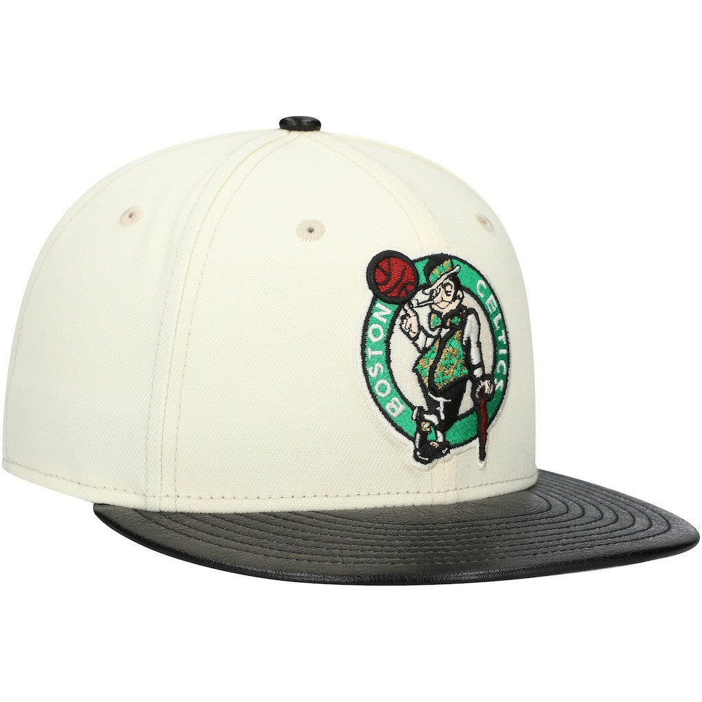 Boston Celtics Faux Leather Visor Two-Tone 59FIFTY Fitted Hat White/Black - New Era