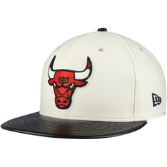 Chicago Bulls Faux Leather Visor Two-Tone 59FIFTY Fitted Hat Cream/Black - New Era