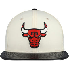 Chicago Bulls Faux Leather Visor Two-Tone 59FIFTY Fitted Hat Cream/Black - New Era