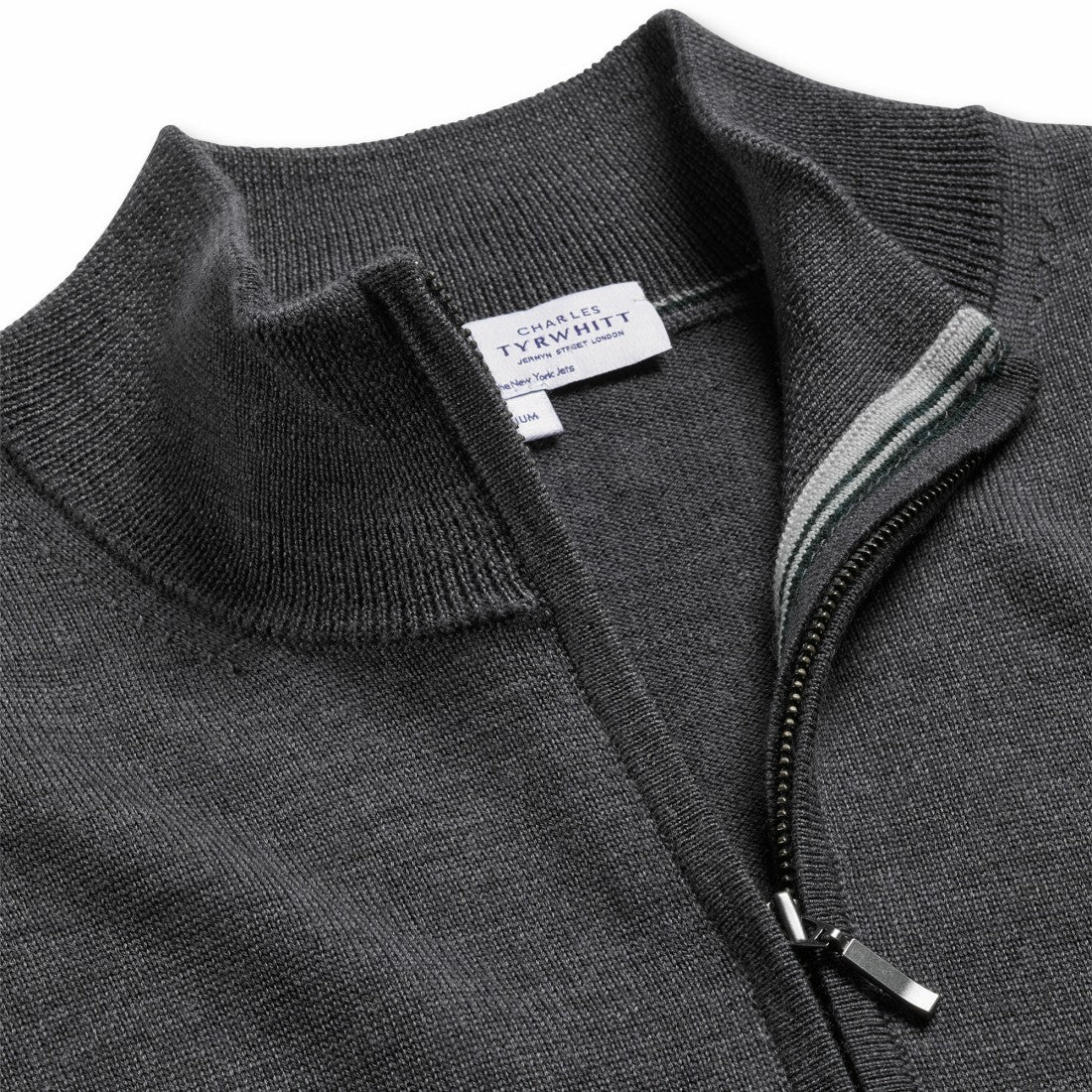 New York Jets Charles Tyrwhitt Merino Quarter-Zip Pullover Sweater - Gray Pullover