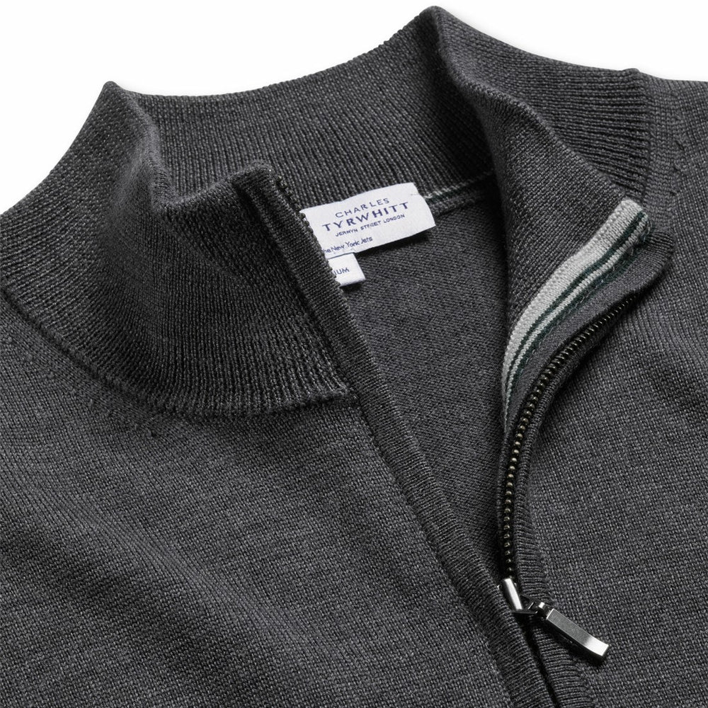 New York Jets Charles Tyrwhitt Merino Quarter-Zip Pullover Sweater - Gray Pullover