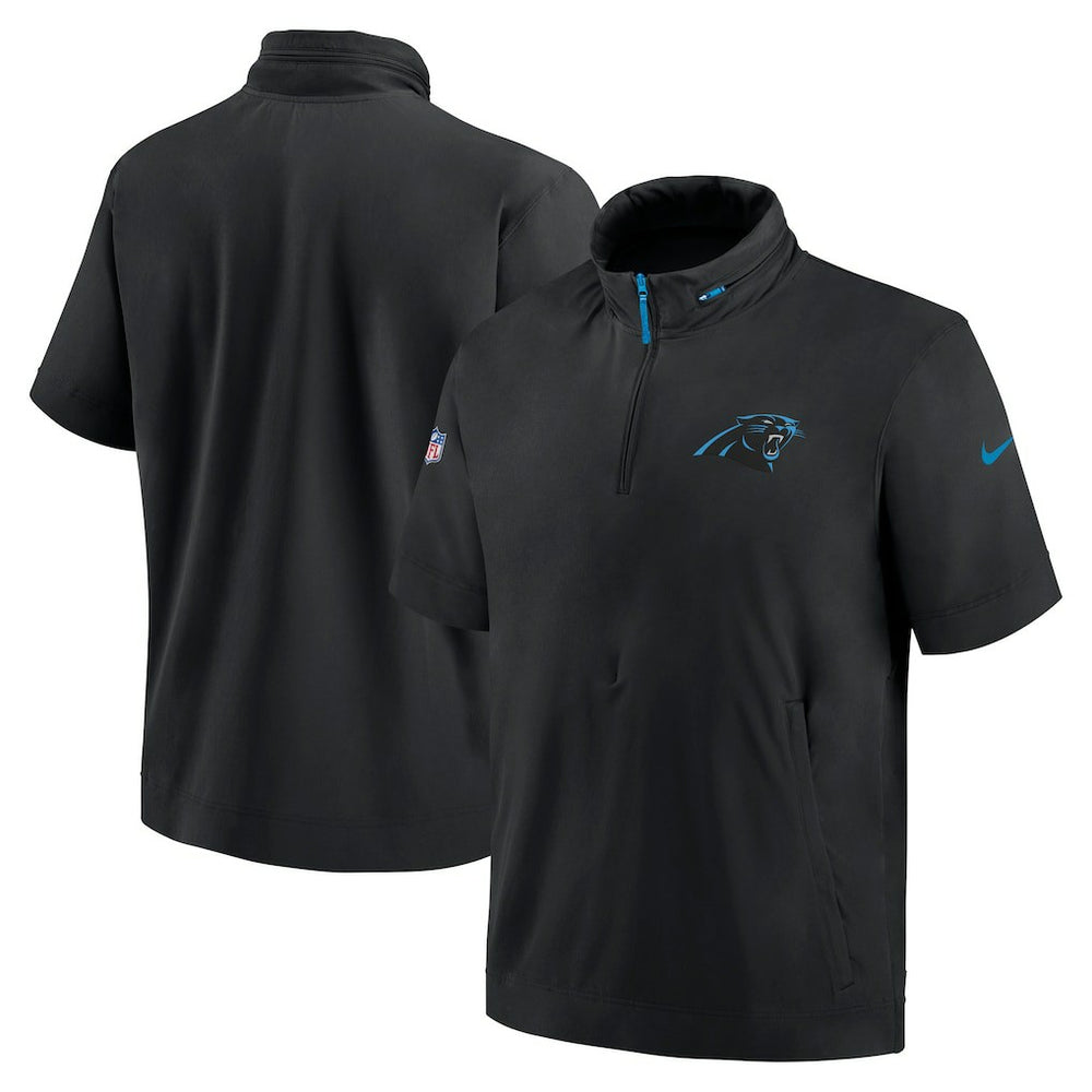 Carolina Panthers 2024 Sideline Coach Short Sleeve Half-Zip Hoodie Jacket - Black Hoodies