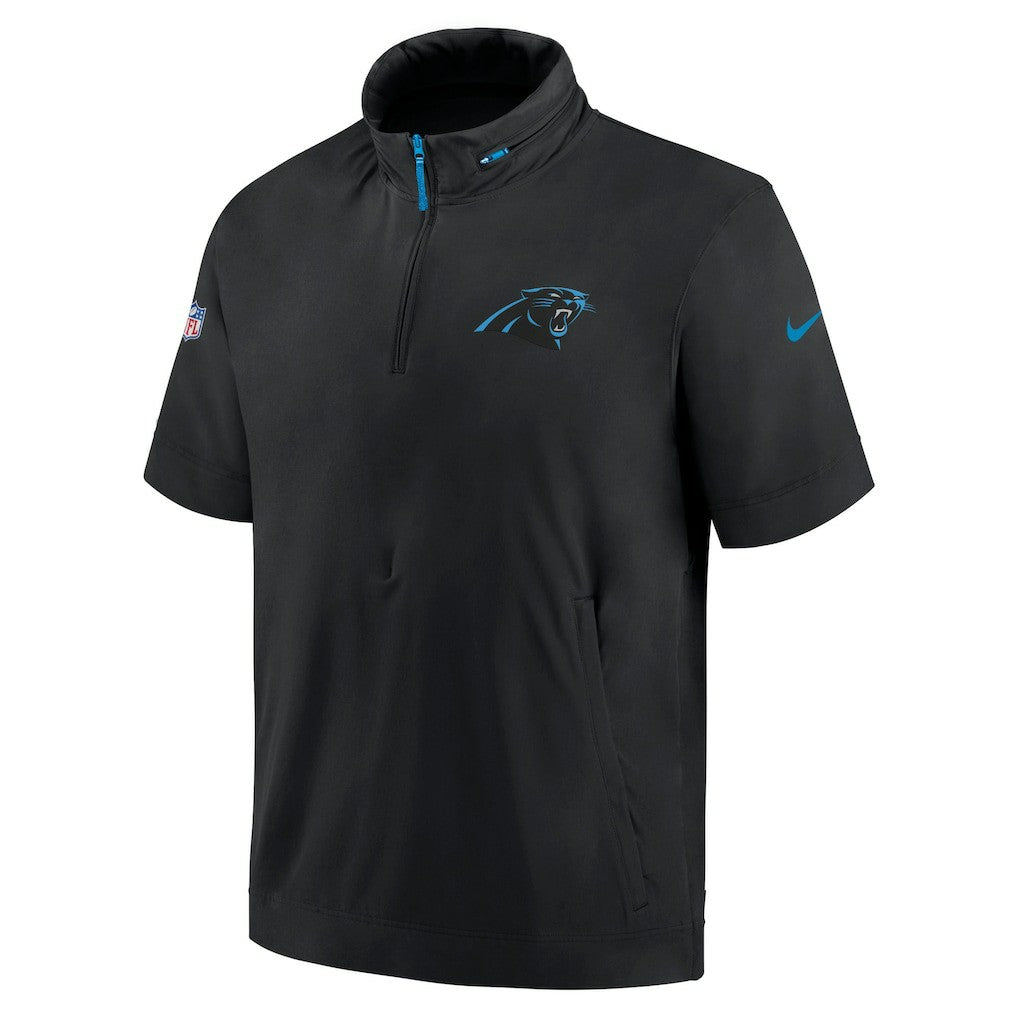 Carolina Panthers 2024 Sideline Coach Short Sleeve Half-Zip Hoodie Jacket - Black Hoodies