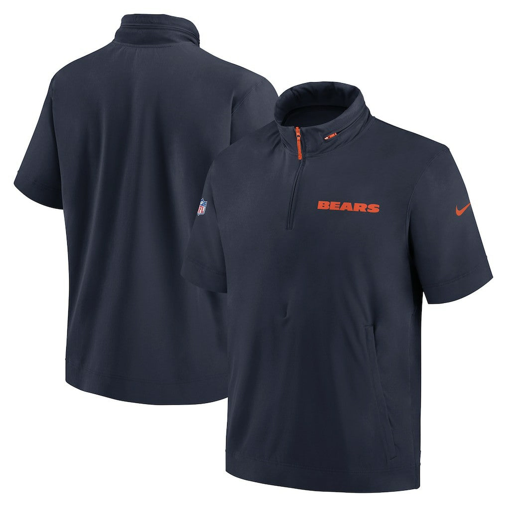 Chicago Bears 2024 Sideline Coach Short Sleeve Half-Zip Hoodie Jacket - Navy Hoodies