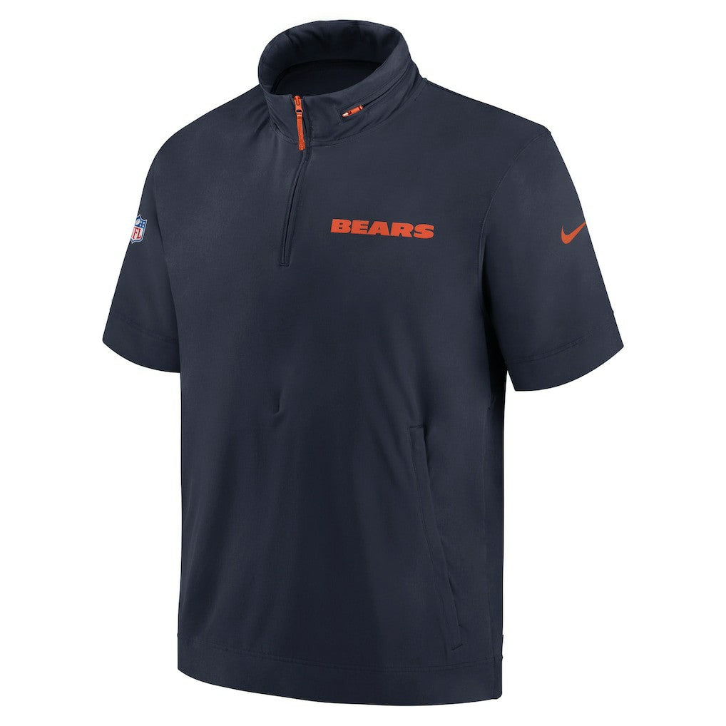 Chicago Bears 2024 Sideline Coach Short Sleeve Half-Zip Hoodie Jacket - Navy Hoodies