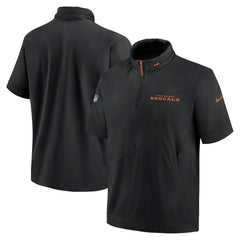 Cincinnati Bengals 2024 Sideline Coach Short Sleeve Half-Zip Hoodie Jacket - Black Hoodies