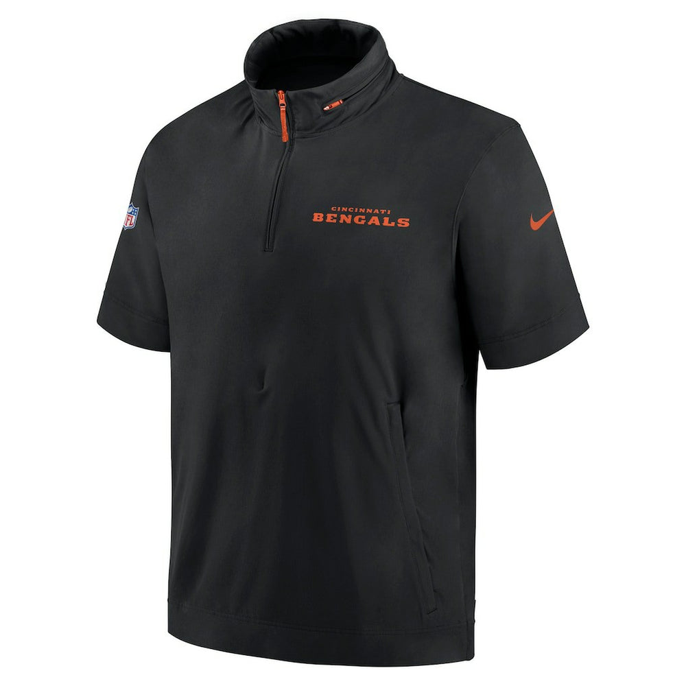 Cincinnati Bengals 2024 Sideline Coach Short Sleeve Half-Zip Hoodie Jacket - Black Hoodies