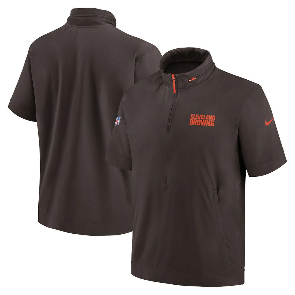 Cleveland Browns 2024 Sideline Coach Short Sleeve Half-Zip Hoodie Jacket - Brown Hoodies