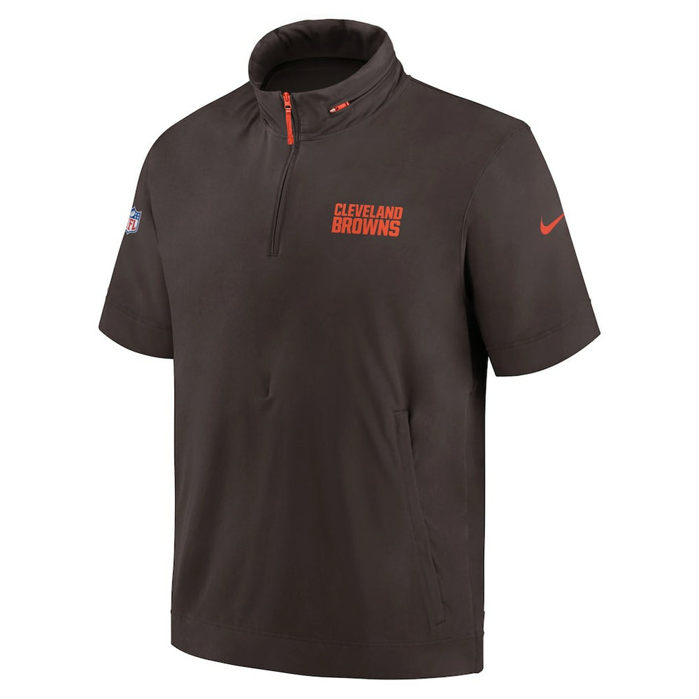 Cleveland Browns 2024 Sideline Coach Short Sleeve Half-Zip Hoodie Jacket - Brown Hoodies