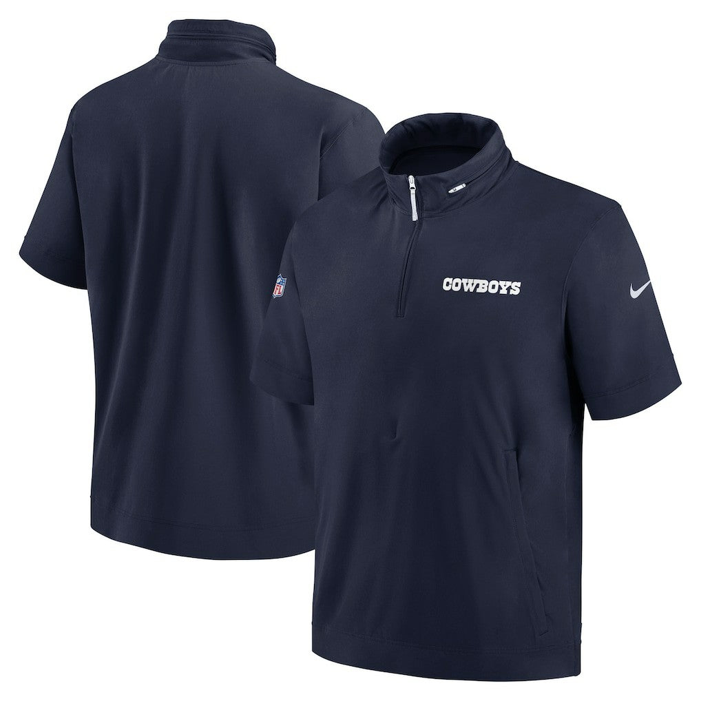 Dallas Cowboys 2024 Sideline Coach Short Sleeve Half-Zip Hoodie Jacket - Navy Hoodies