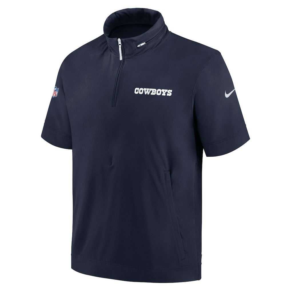 Dallas Cowboys 2024 Sideline Coach Short Sleeve Half-Zip Hoodie Jacket - Navy Hoodies