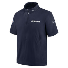 Dallas Cowboys 2024 Sideline Coach Short Sleeve Half-Zip Hoodie Jacket - Navy Hoodies
