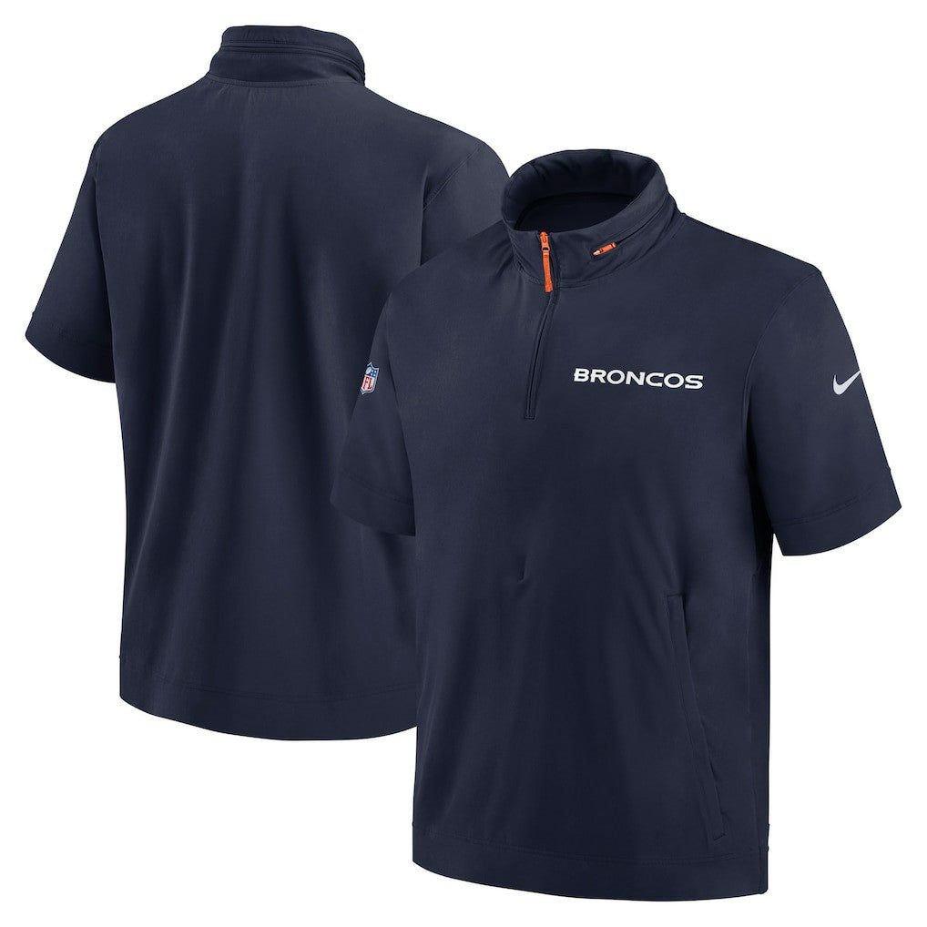 Denver Broncos 2024 Sideline Coach Short Sleeve Half-Zip Hoodie Jacket - Navy Hoodies