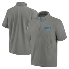 Detroit Lions 2024 Sideline Coach Short Sleeve Half-Zip Hoodie Jacket - Gray Hoodies