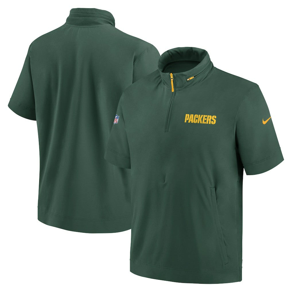 Green Bay Packers 2024 Sideline Coach Short Sleeve Half-Zip Hoodie Jacket - Green Hoodies