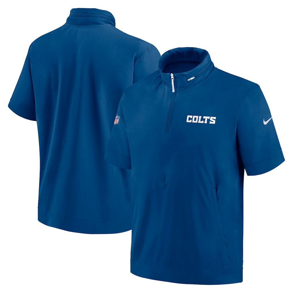 Indianapolis Colts 2024 Sideline Coach Short Sleeve Half-Zip Hoodie Jacket - Royal Hoodies