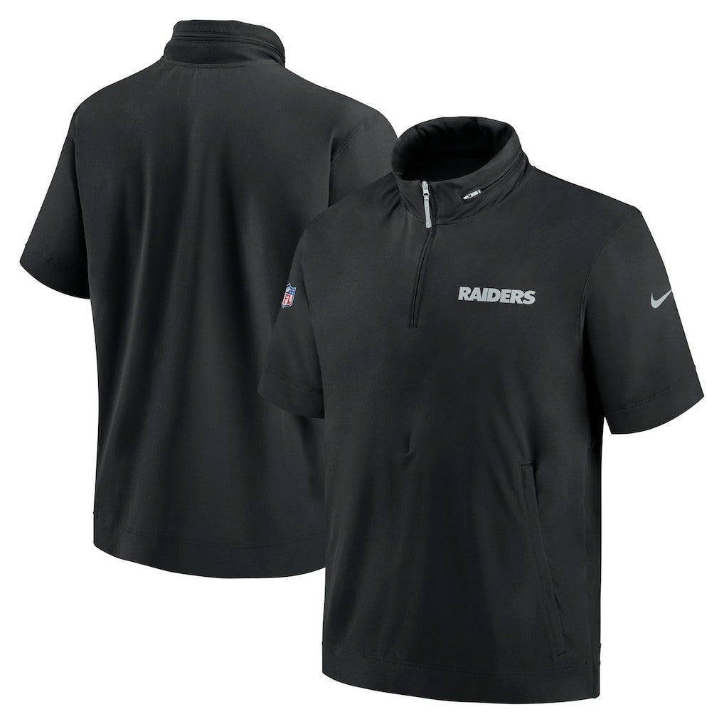 Las Vegas Raiders 2024 Sideline Coach Short Sleeve Half-Zip Hoodie Jacket - Black Hoodies