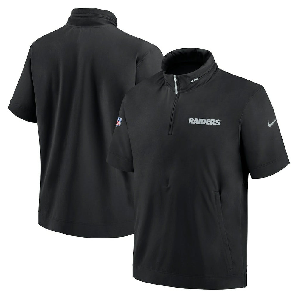 Las Vegas Raiders 2024 Sideline Coach Short Sleeve Half-Zip Hoodie Jacket - Black Hoodies