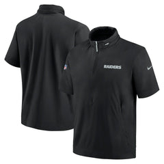 Las Vegas Raiders 2024 Sideline Coach Short Sleeve Half-Zip Hoodie Jacket - Black Hoodies