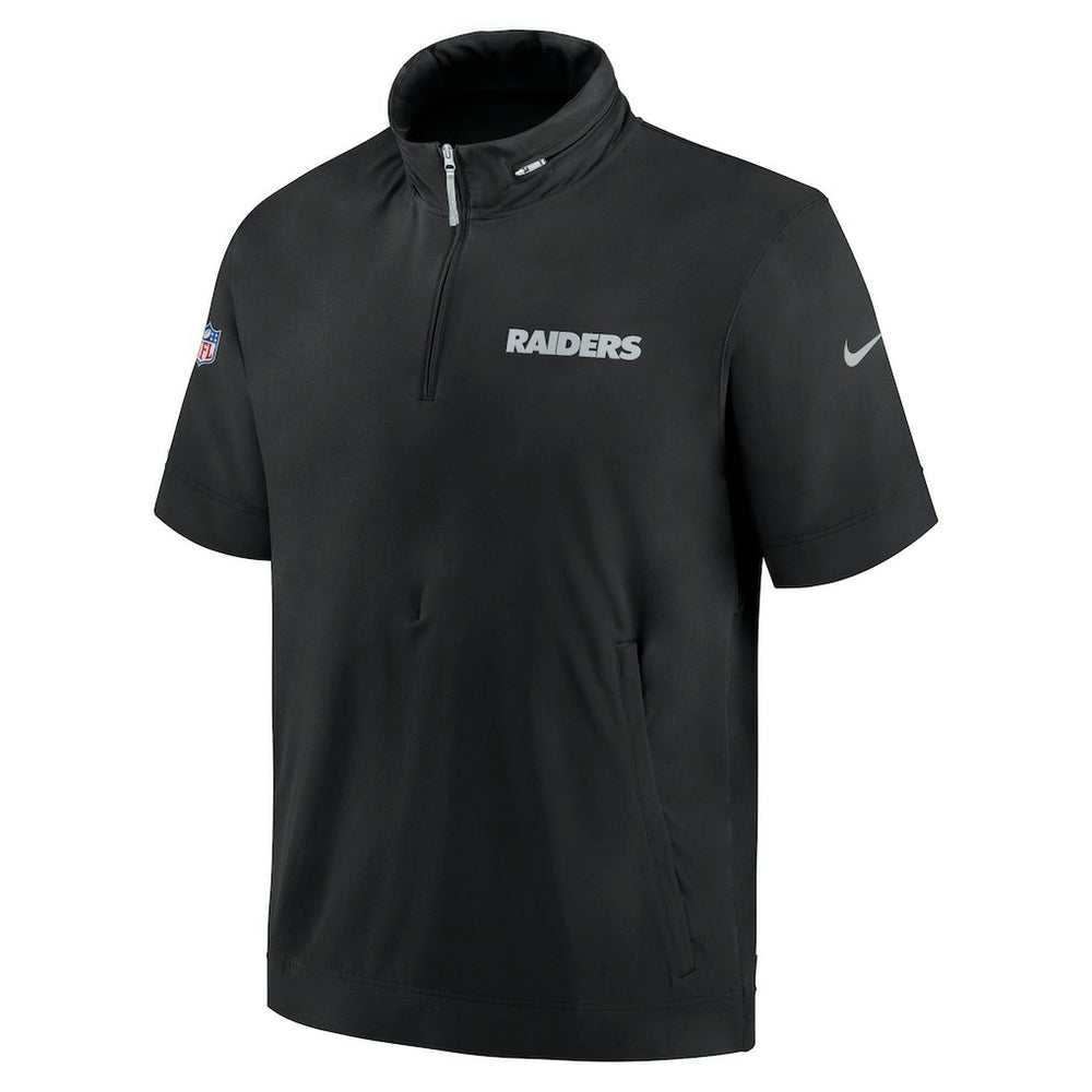 Las Vegas Raiders 2024 Sideline Coach Short Sleeve Half-Zip Hoodie Jacket - Black Hoodies