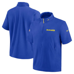 Los Angeles Rams 2024 Sideline Coach Short Sleeve Half-Zip Hoodie Jacket - Royal Hoodies
