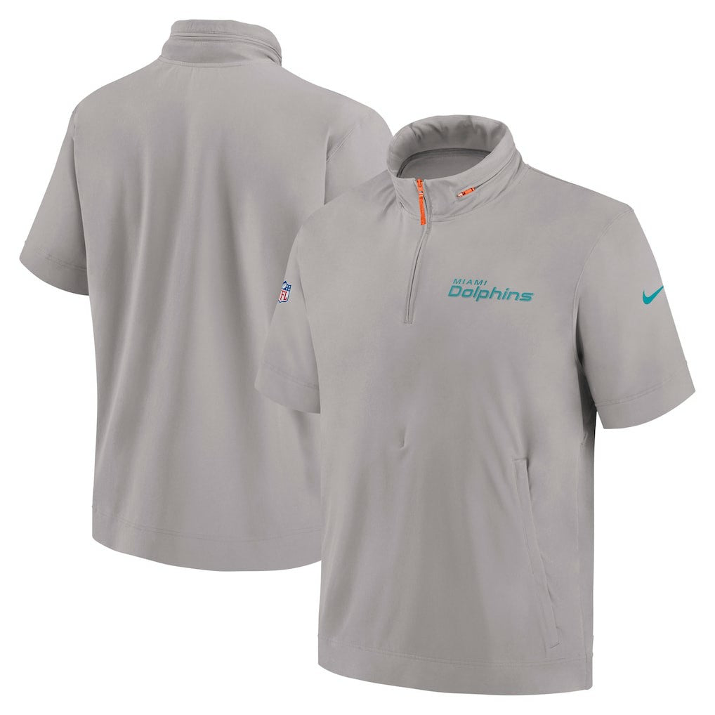 Miami Dolphins 2024 Sideline Coach Short Sleeve Half-Zip Hoodie Jacket - Gray Hoodies