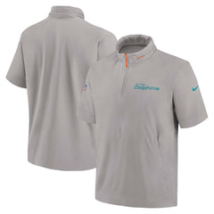 Miami Dolphins 2024 Sideline Coach Short Sleeve Half-Zip Hoodie Jacket - Gray Hoodies