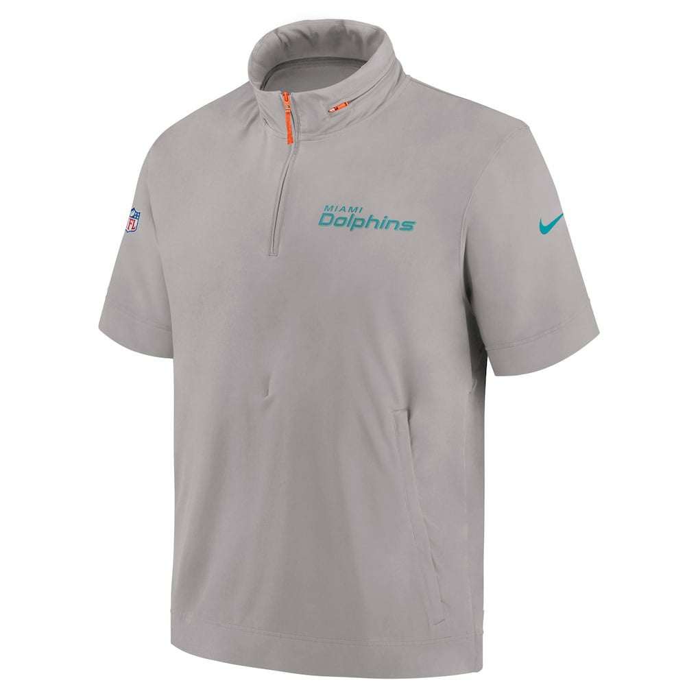 Miami Dolphins 2024 Sideline Coach Short Sleeve Half-Zip Hoodie Jacket - Gray Hoodies