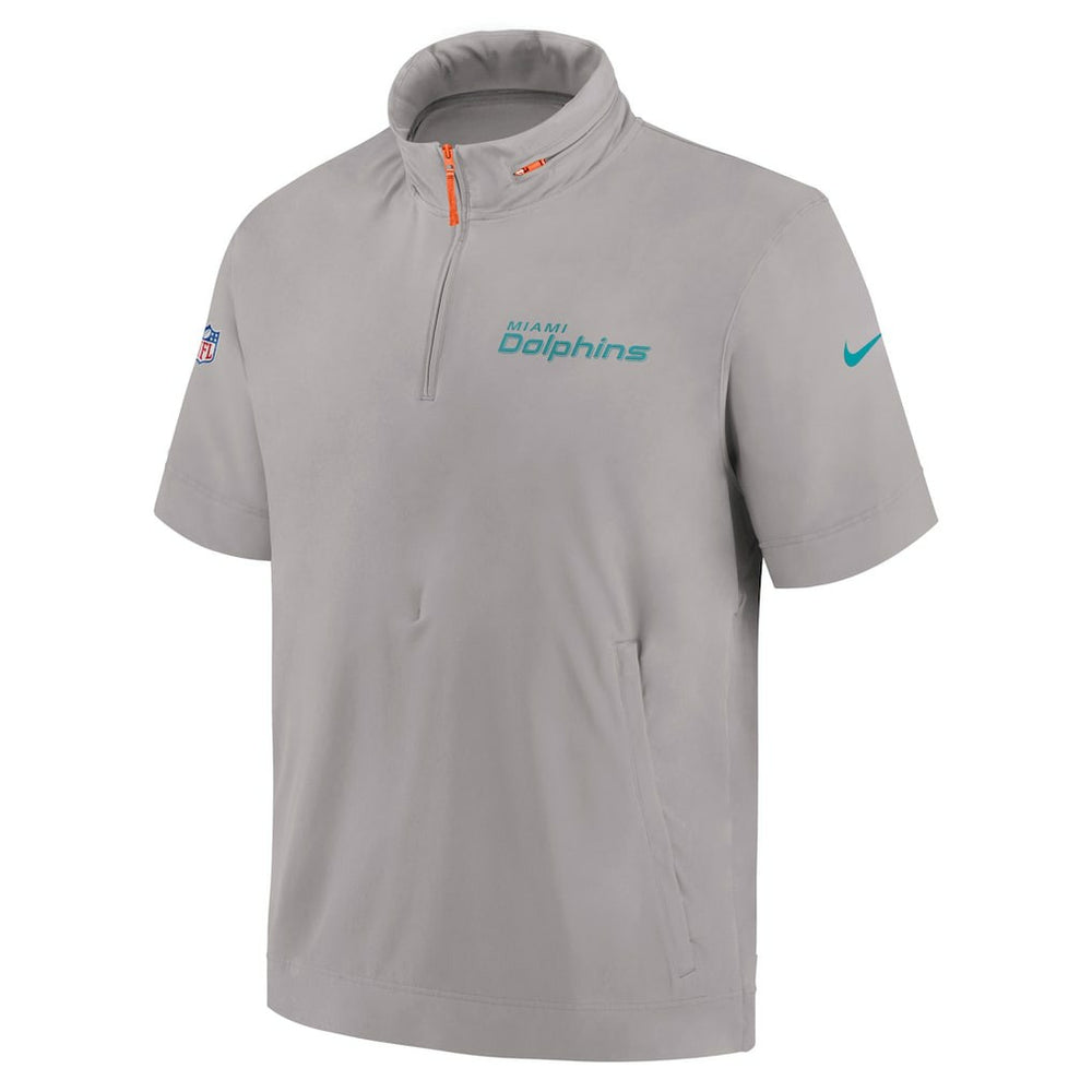 Miami Dolphins 2024 Sideline Coach Short Sleeve Half-Zip Hoodie Jacket - Gray Hoodies