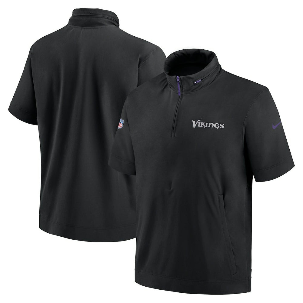 Minnesota Vikings 2024 Sideline Coach Short Sleeve Half-Zip Hoodie Jacket - Black Hoodies