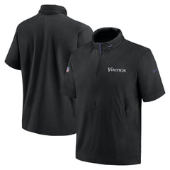 Minnesota Vikings 2024 Sideline Coach Short Sleeve Half-Zip Hoodie Jacket - Black Hoodies