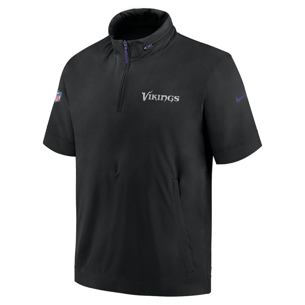 Minnesota Vikings 2024 Sideline Coach Short Sleeve Half-Zip Hoodie Jacket - Black Hoodies