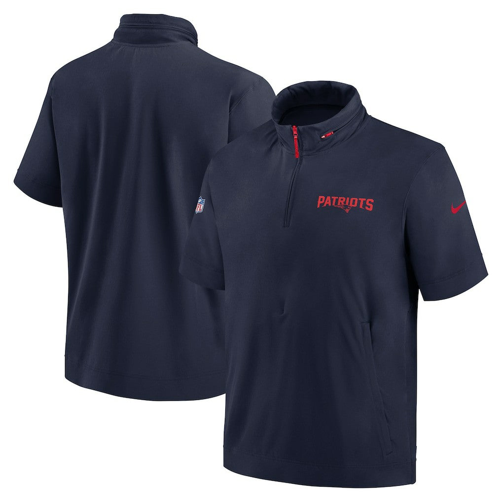 New England Patriots 2024 Sideline Coach Short Sleeve Half-Zip Hoodie Jacket - Navy Hoodies
