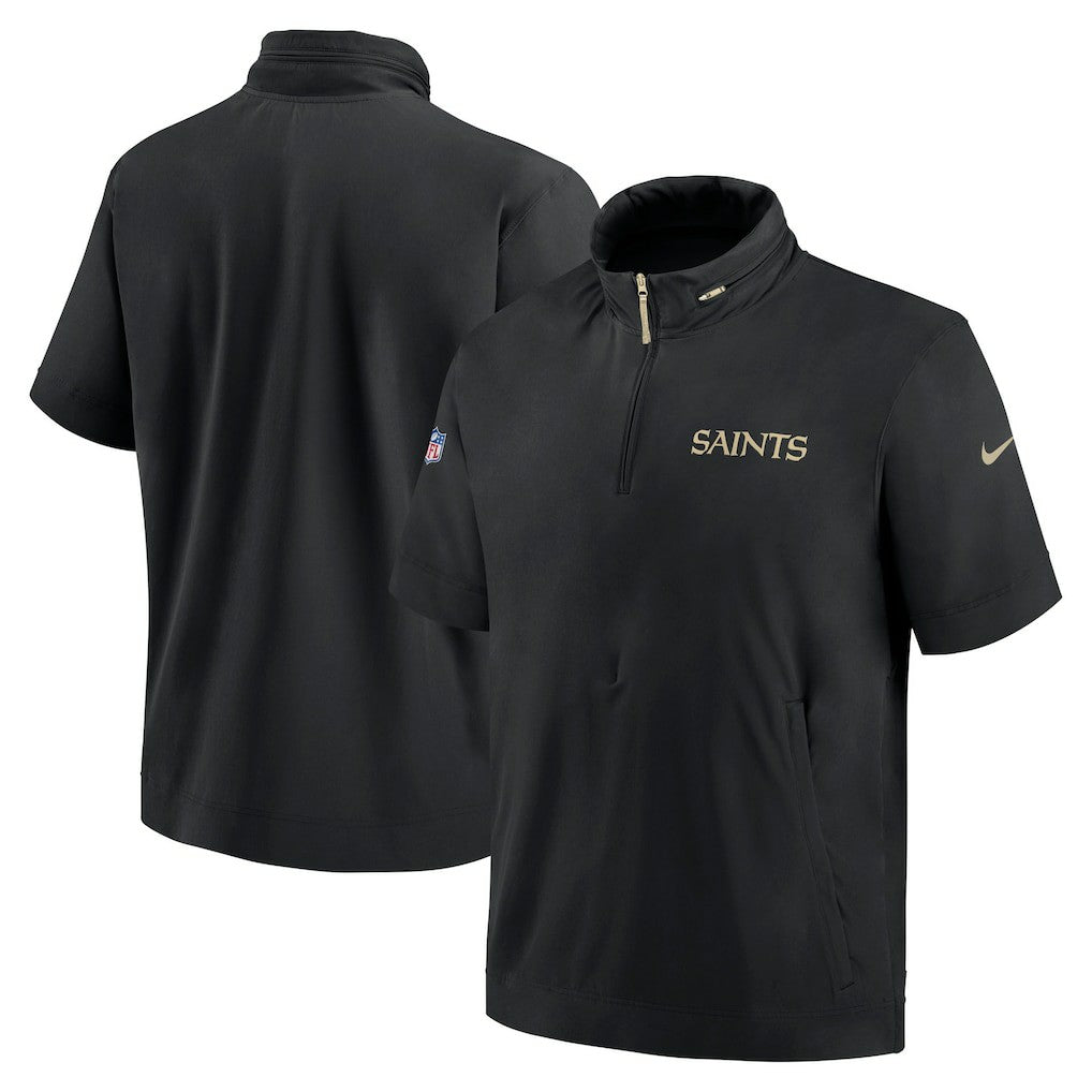 New Orleans Saints 2024 Sideline Coach Short Sleeve Half-Zip Hoodie Jacket - Black Hoodies