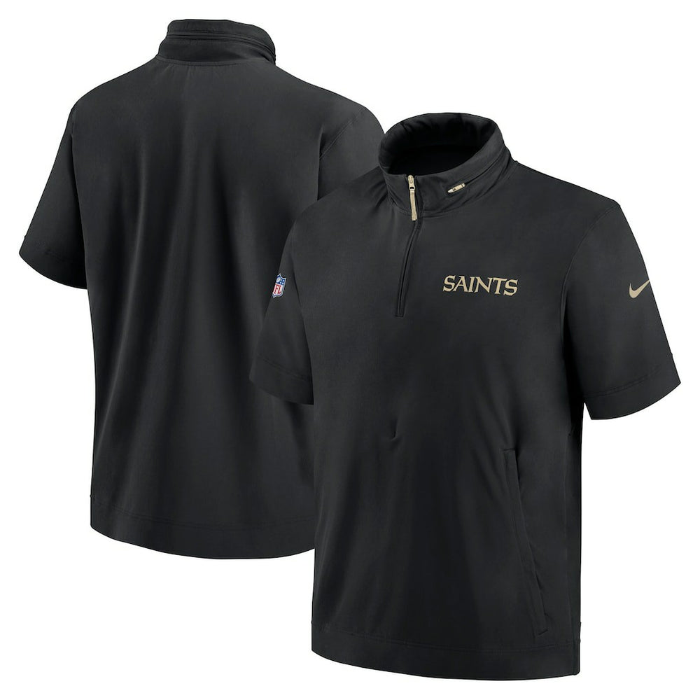 New Orleans Saints 2024 Sideline Coach Short Sleeve Half-Zip Hoodie Jacket - Black Hoodies