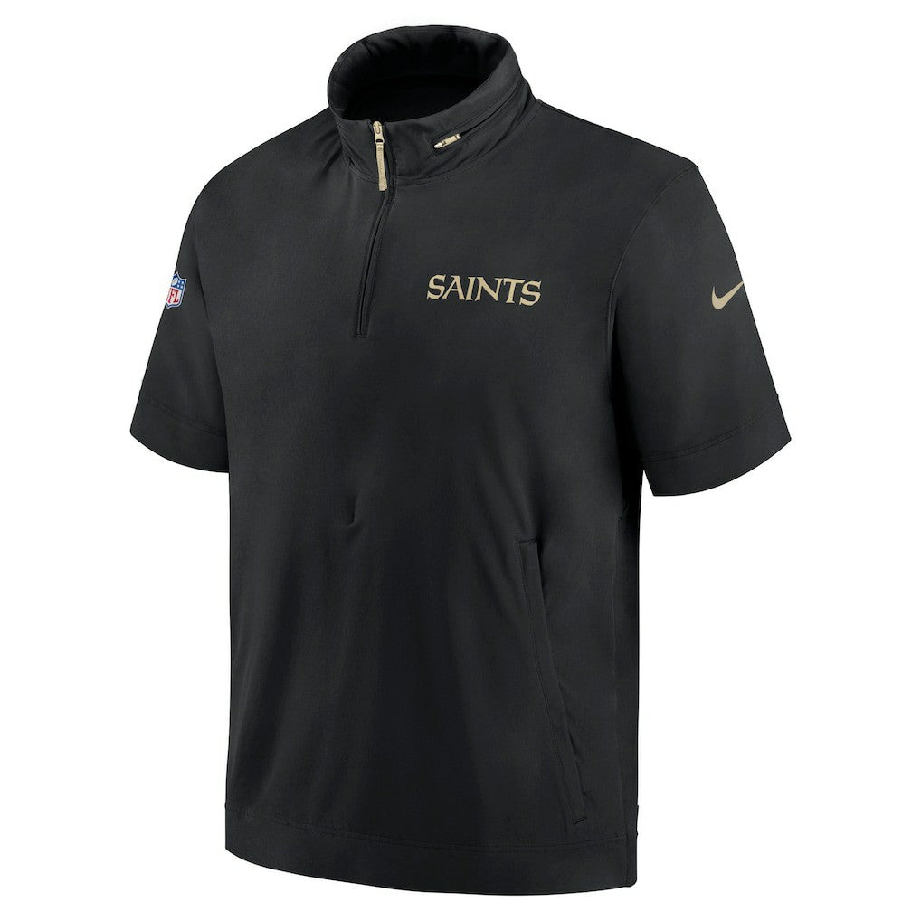 New Orleans Saints 2024 Sideline Coach Short Sleeve Half-Zip Hoodie Jacket - Black Hoodies