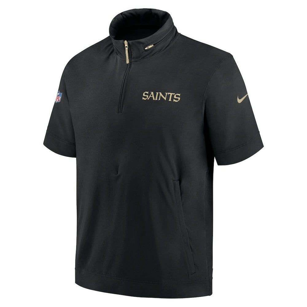 New Orleans Saints 2024 Sideline Coach Short Sleeve Half-Zip Hoodie Jacket - Black Hoodies
