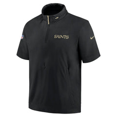 New Orleans Saints 2024 Sideline Coach Short Sleeve Half-Zip Hoodie Jacket - Black Hoodies