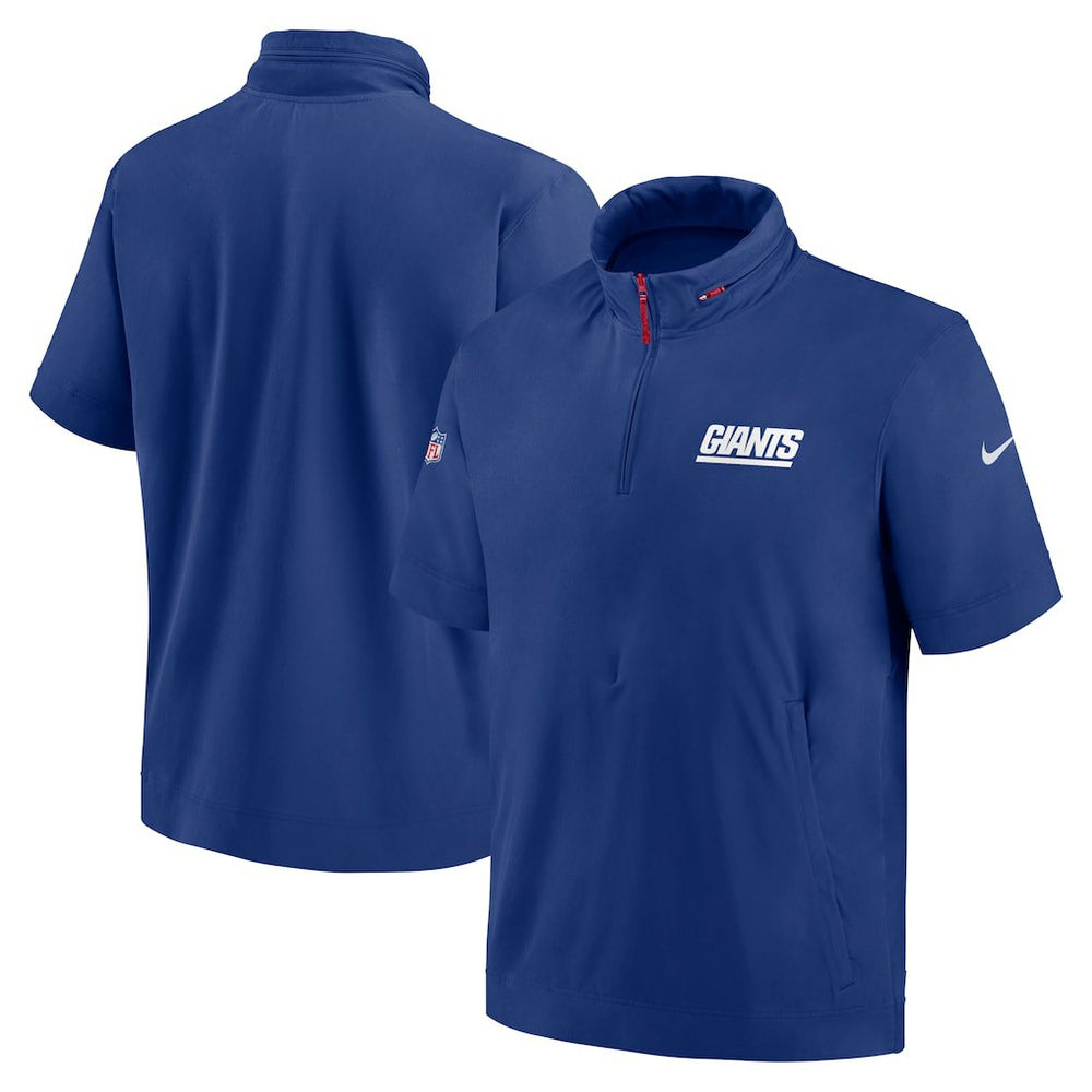 New York Giants 2024 Sideline Coach Short Sleeve Half-Zip Hoodie Jacket - Royal Hoodies