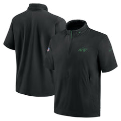 New York Jets 2024 Sideline Coach Short Sleeve Half-Zip Hoodie Jacket - Black Hoodies