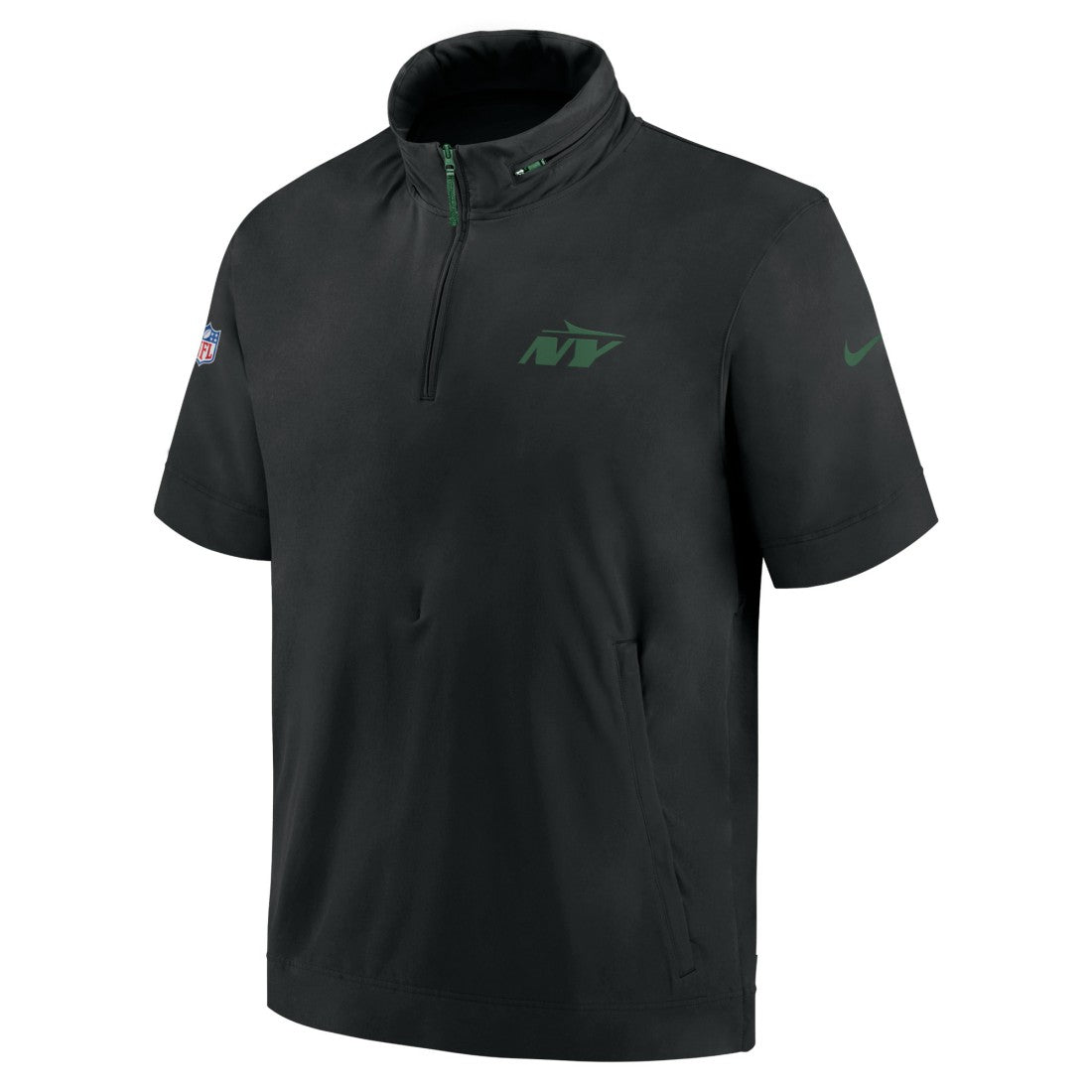 New York Jets 2024 Sideline Coach Short Sleeve Half-Zip Hoodie Jacket - Black Hoodies