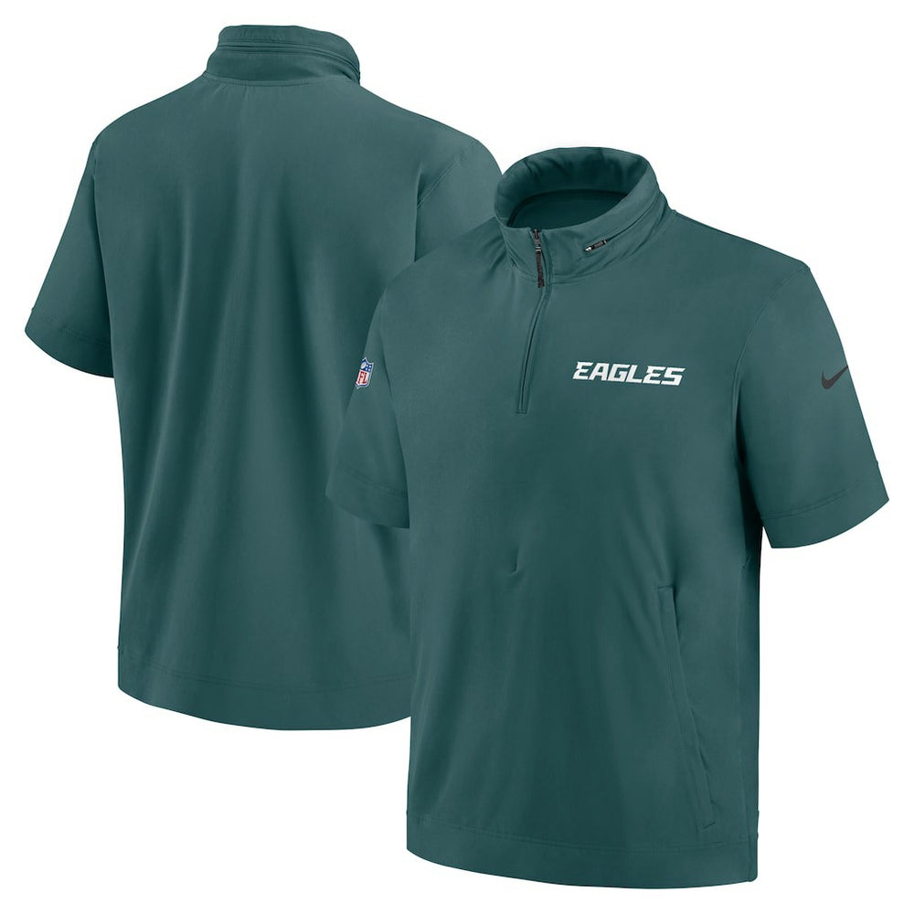 Philadelphia Eagles 2024 Sideline Coach Short Sleeve Half-Zip Hoodie Jacket - Midnight Green Hoodies