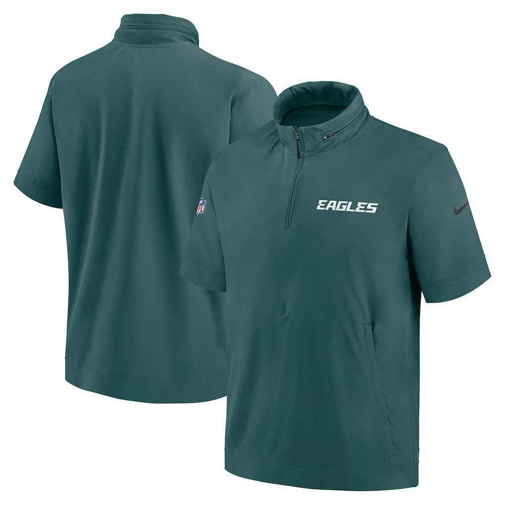 Philadelphia Eagles 2024 Sideline Coach Short Sleeve Half-Zip Hoodie Jacket - Midnight Green Hoodies