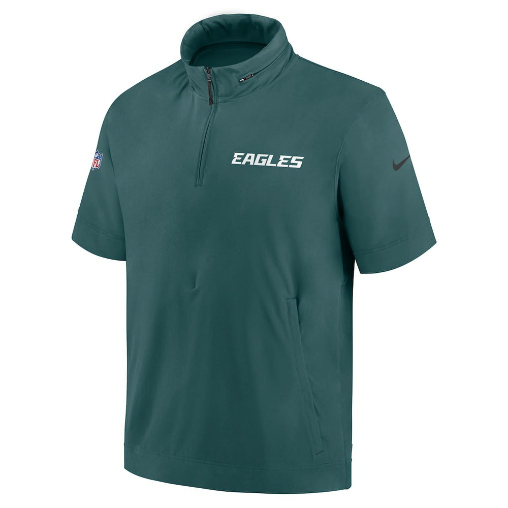 Philadelphia Eagles 2024 Sideline Coach Short Sleeve Half-Zip Hoodie Jacket - Midnight Green Hoodies